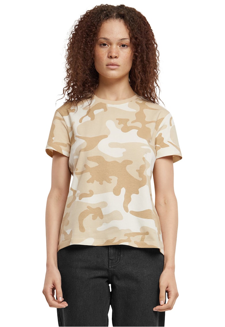Tricou cu imprimeu camuflaj - Alb fildes/Maro taupe deschis