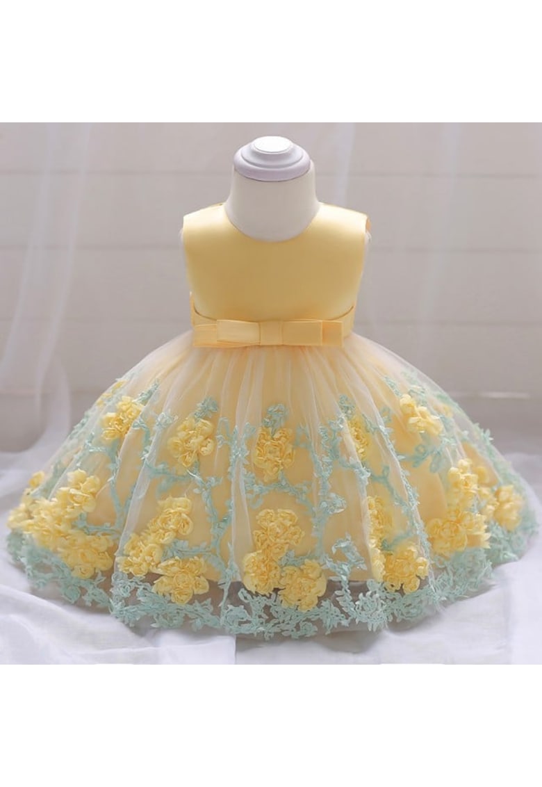 Rochie Ocazie Model AL 11635 Gradina de flori - Galben - 9-12 luni -