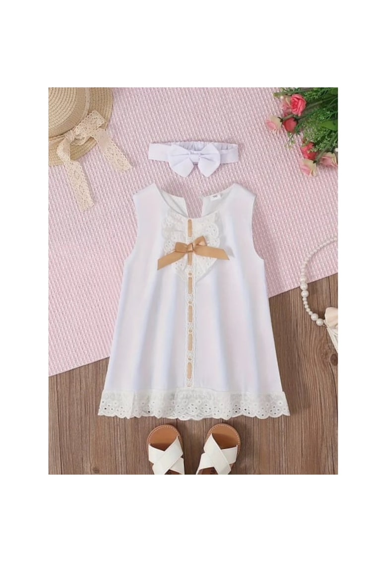 Rochie Eleganta Model AL 11222 cu bentita - Alb - 3-6 luni -