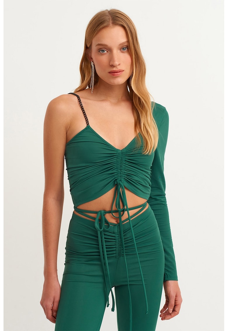 Bluza uni cu decolteu in V - Verde aquamarin