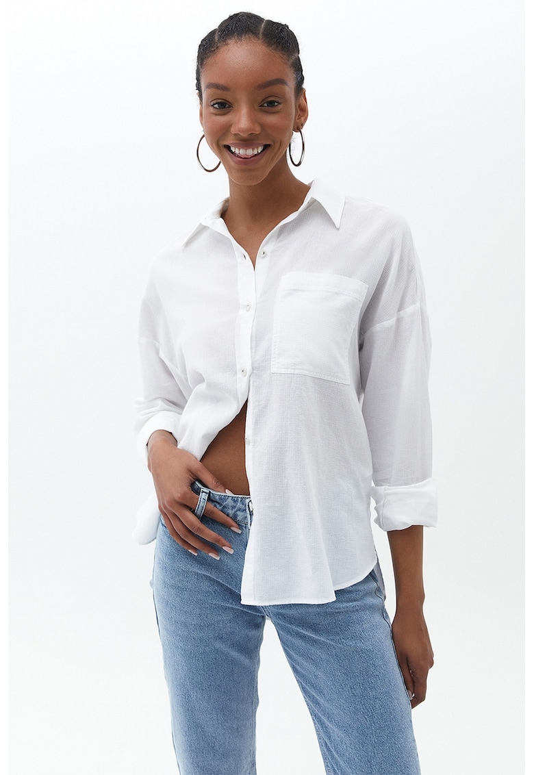 Camasa de bumbac cu buzunar pe piept