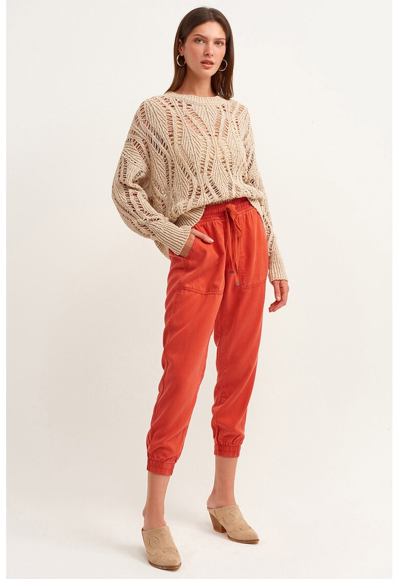 Pantaloni crop din lyocell cu snur - Coral