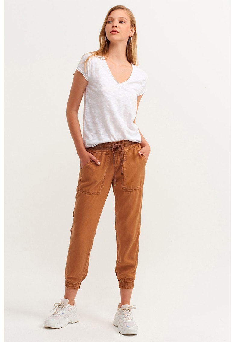Pantaloni crop din lyocell cu snur