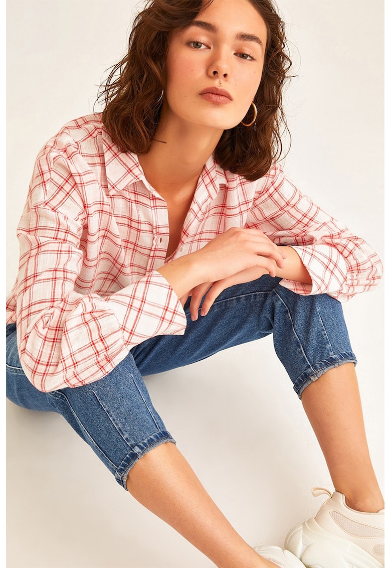 Camasa in carouri cu maneci cazute