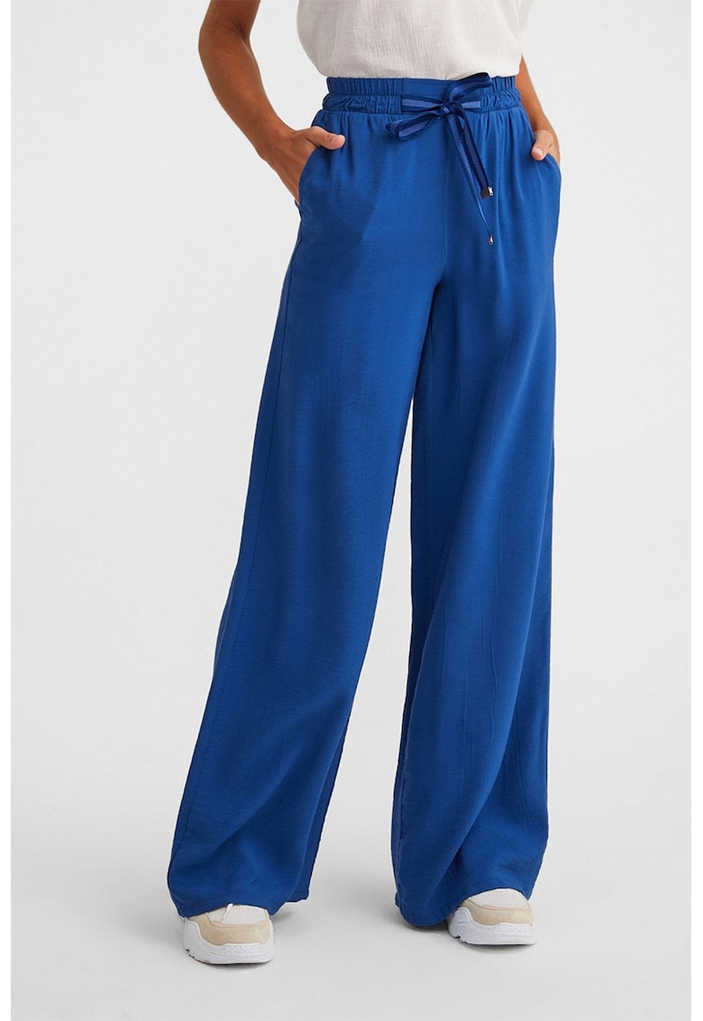Pantaloni evazati cu talie inalta cu snur in talie