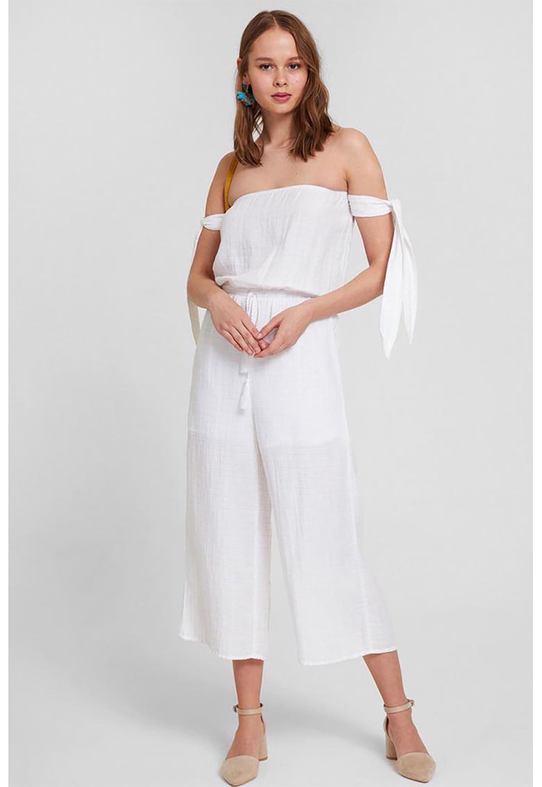 Salopeta de bumbac cu decolteu pe umeri