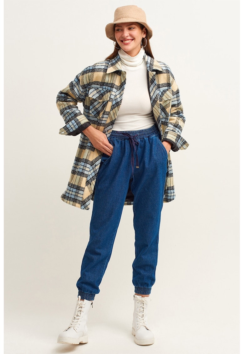 Pantaloni de bumbac cu talie inalta