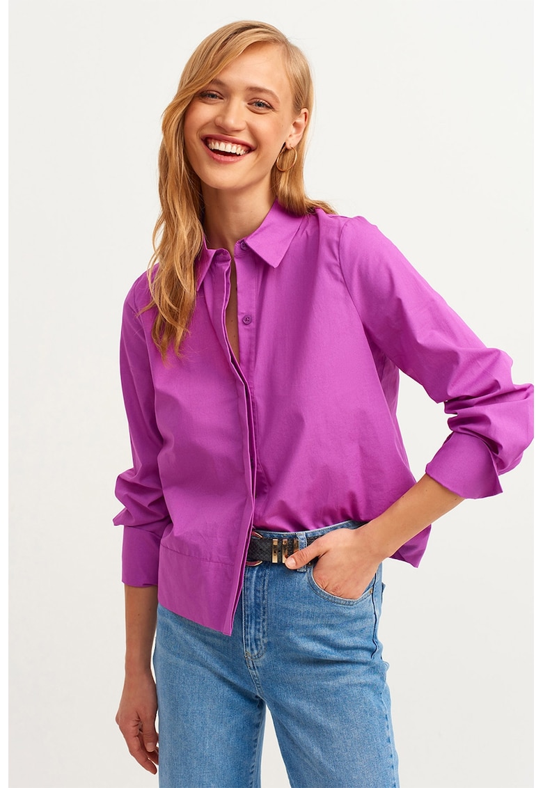 Camasa de bumbac cu inchidere ascunsa