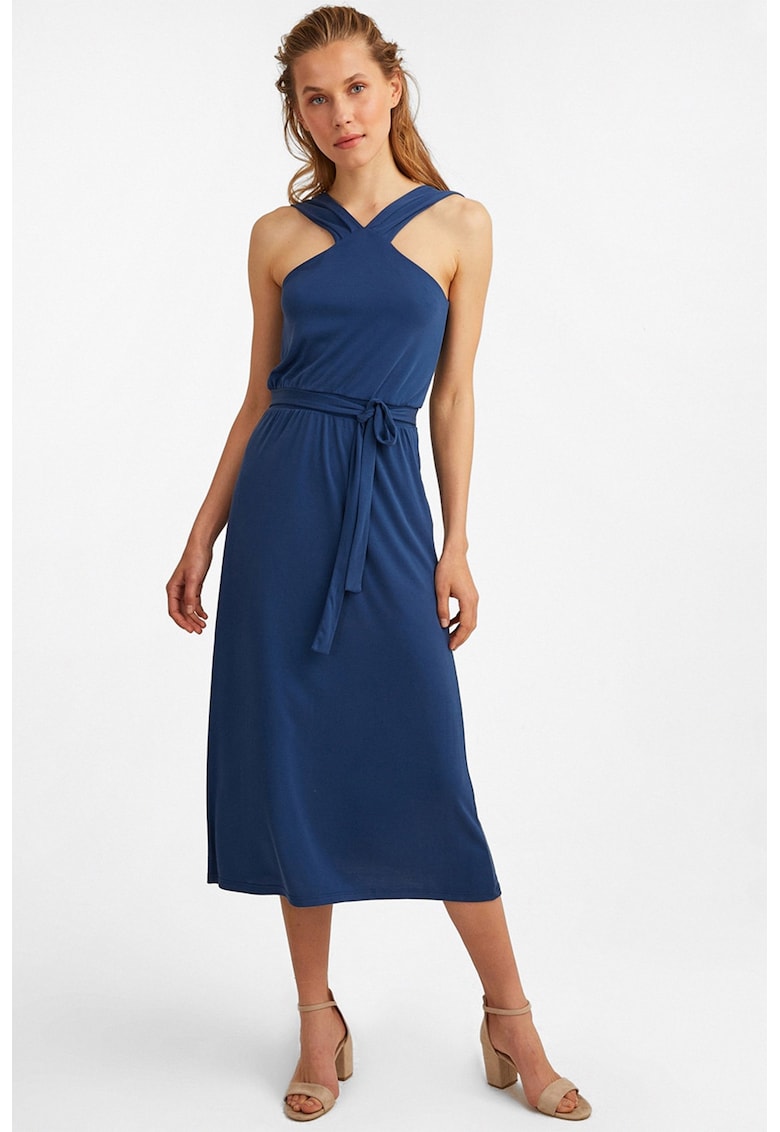 Oxxo Rochie midi halter - Albastru inchis