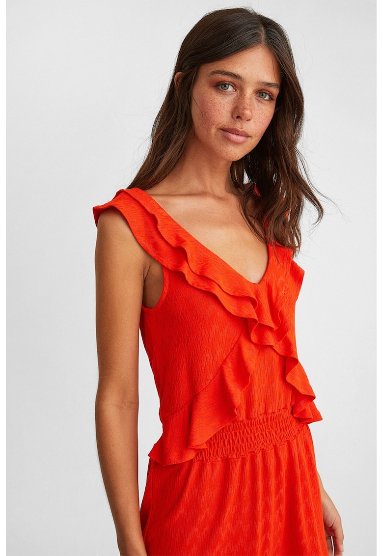 Rochie scurta cu decolteu in V si volane Rochie scurta cu decolteu in V si volane