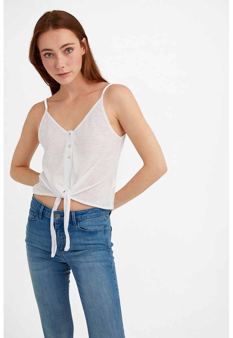 Top cu decolteu in V si snururi