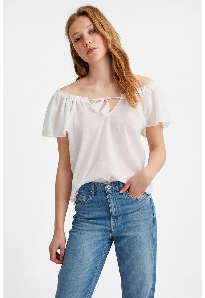 Bluza din bumbac cu decolteu pe umeri