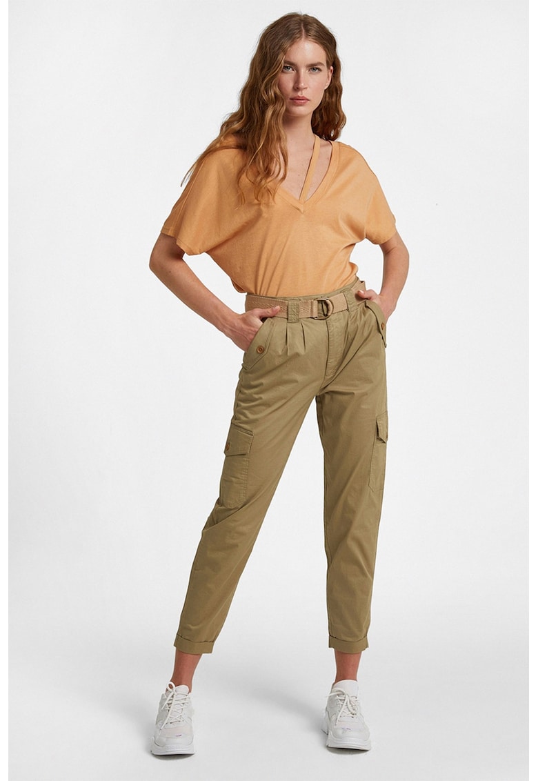 Pantaloni crop cu talie inalta - Kaki
