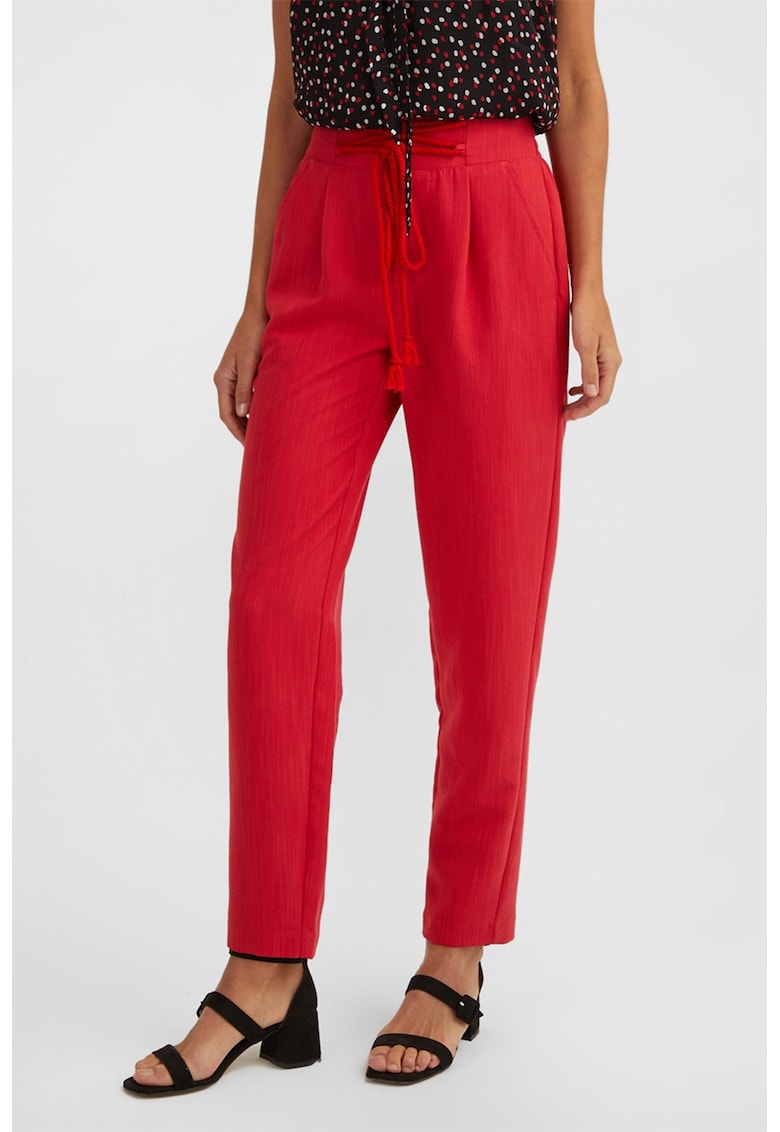 Pantaloni crop cu talie inalta si snur de ajustare