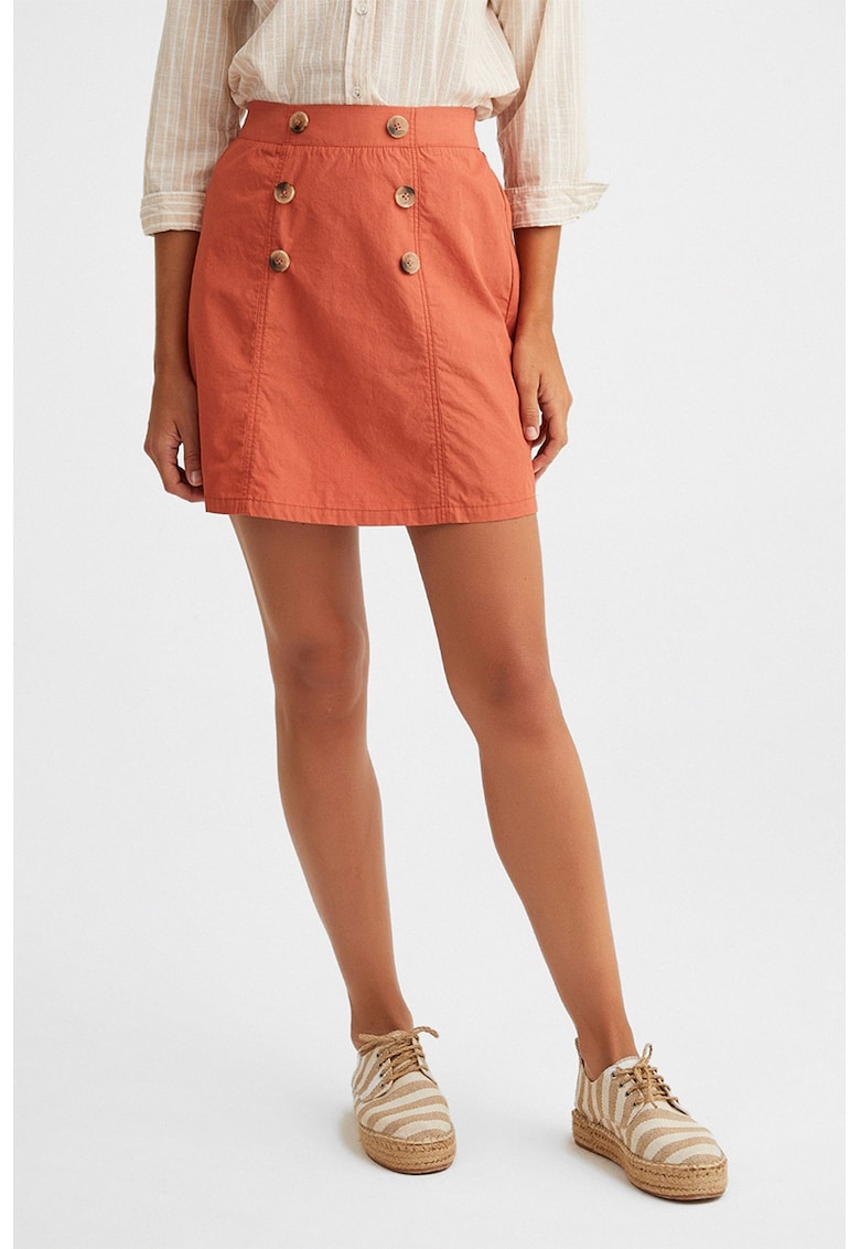 Fusta scurta cu talie inalta si nasturi decorativi - Portocaliu deschis