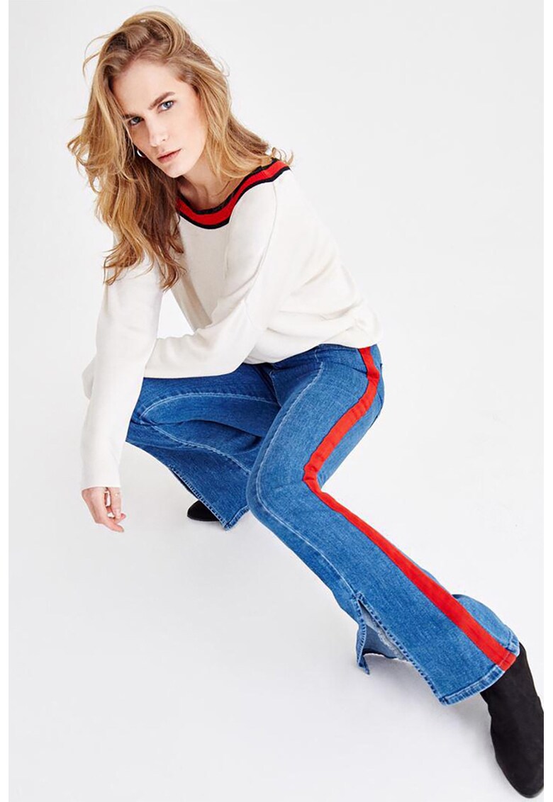 Blugi evazati cu slituri frontale - Albastru melange