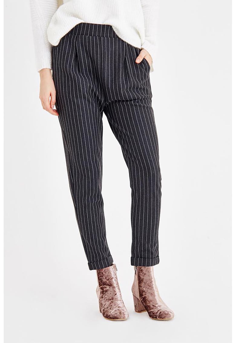 Pantaloni crop cu model in dungi si buzunare laterale