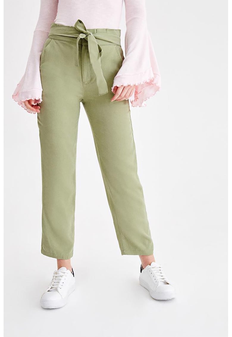 Pantaloni drepti din lyocell cu cordon in talie