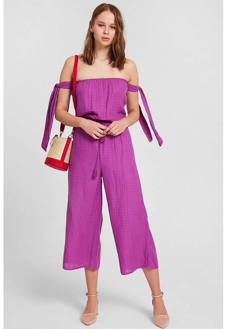 Salopeta de bumbac cu decolteu pe umeri