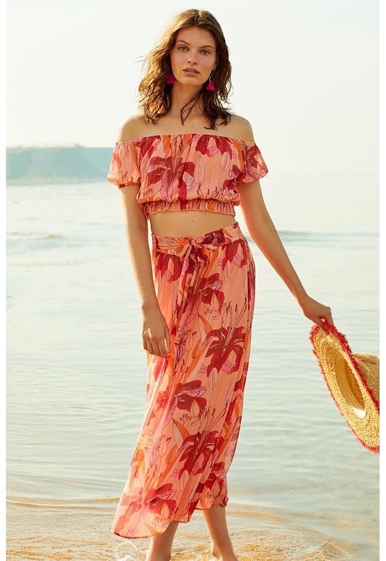 Fusta midi cu model floral