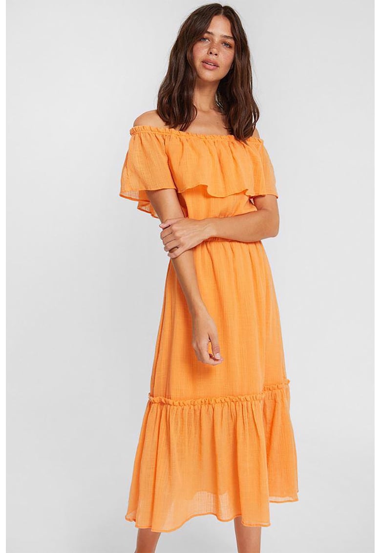 Rochie de bumbac cu decolteu pe umeri