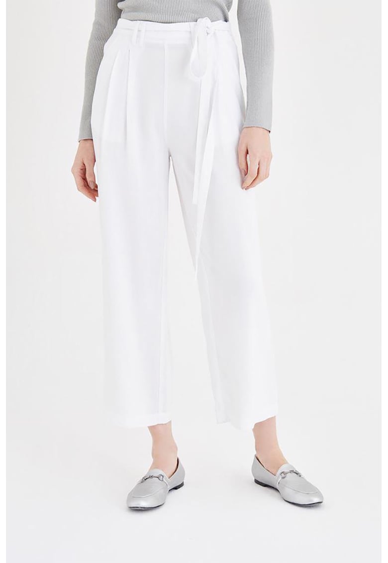 Pantaloni crop relaxed fit cu snur