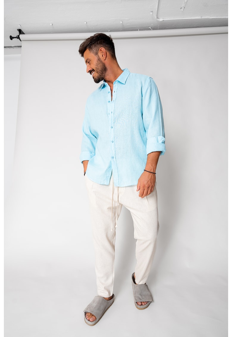 Pantaloni lung din IN cu snur usor conic Beige 17792 - Bej