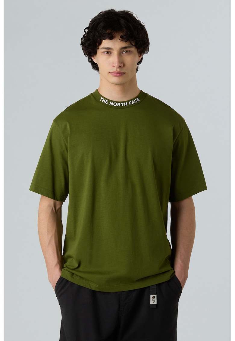 Tricou de bumbac cu decolteu la baza gatului - Kaki inchis