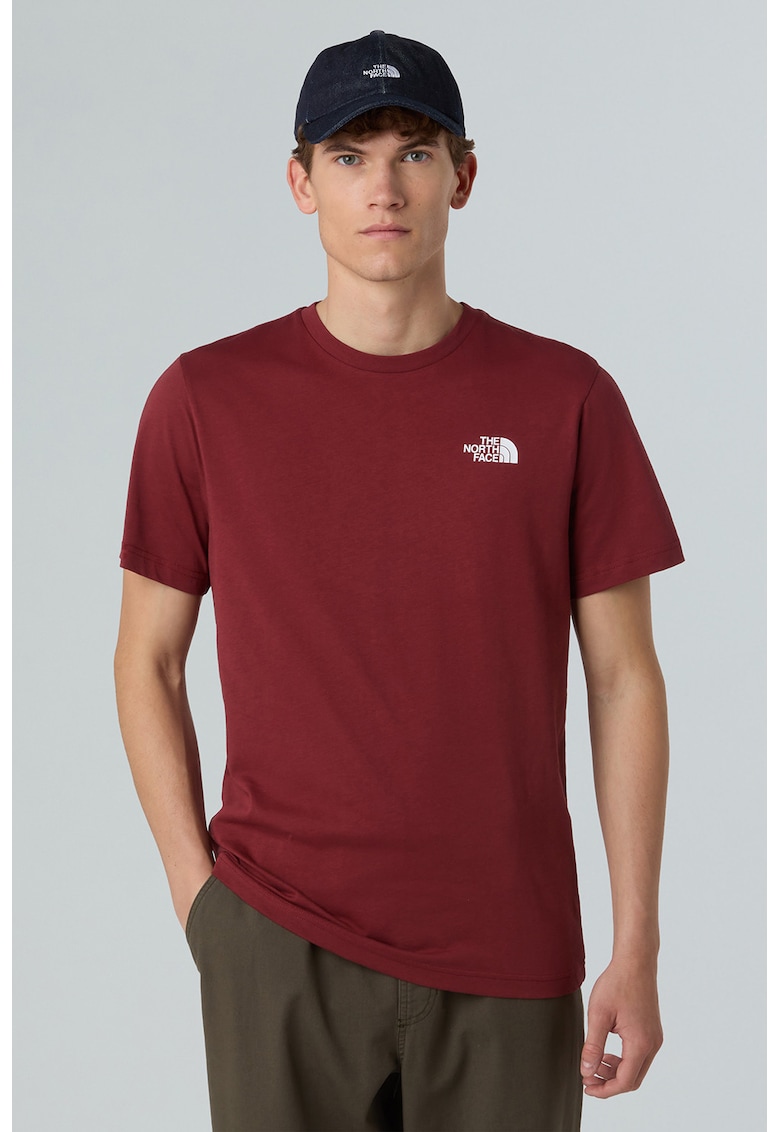 Tricou cu decolteu la baza gatului si imprimeu logo pe partea din spate - Gri/Rosu inchis