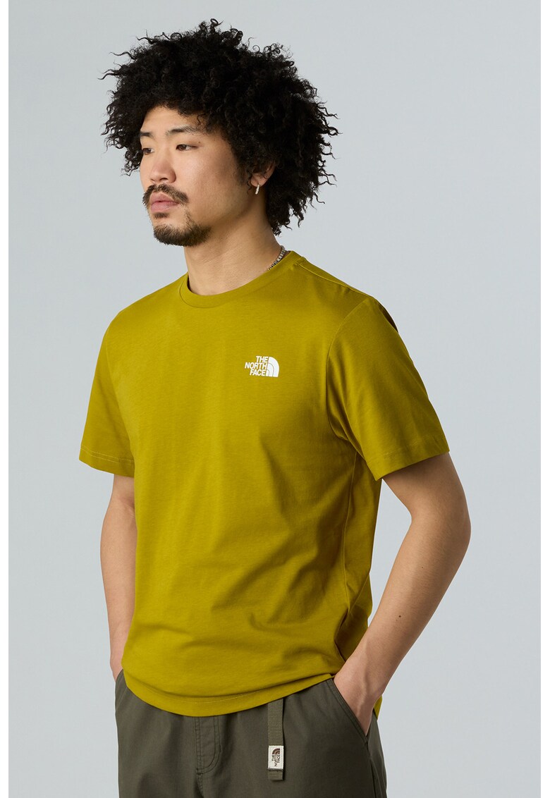 Tricou cu decolteu la baza gatului si imprimeu logo pe partea din spate - Gri/Verde masliniu