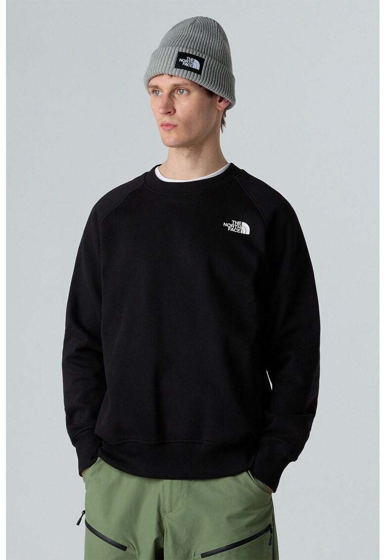 Bluza cu decolteu la baza gatului si imprimeu logo - Negru