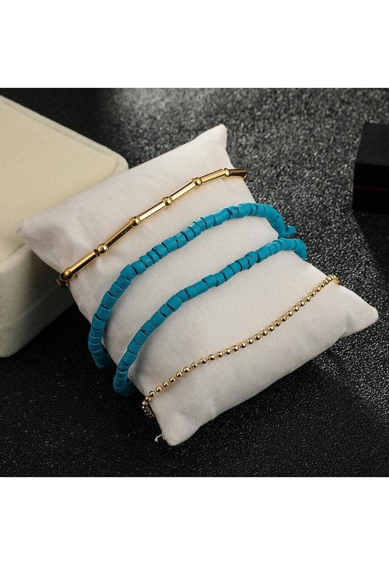 Set 4 bratari aurii - cu margelute turquoise - Gaspi C3 -