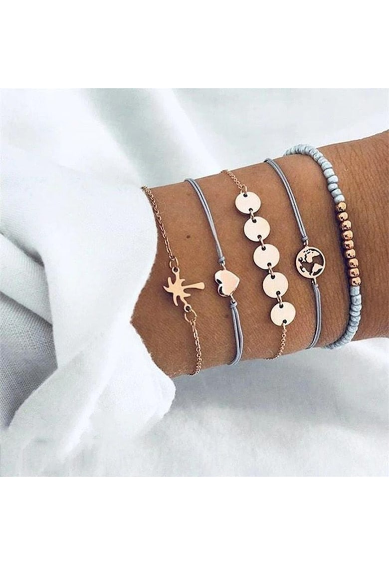 Set 5 bratari aurii - cu margelute bleu si banuti - Tristana C2 -