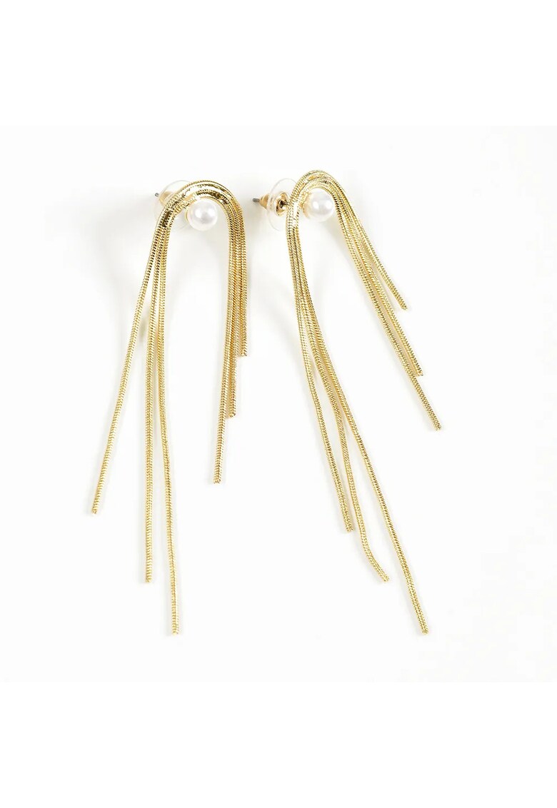 Cercei eleganti cu perla si franjuri aurii suple - Paris