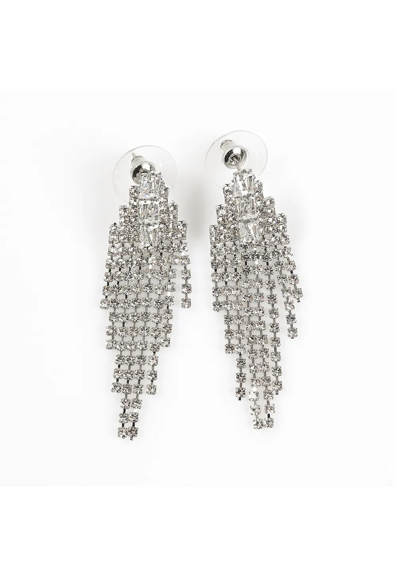 Cercei lungi argintii cu strasuri si franjuri stralucitoare -  Paris