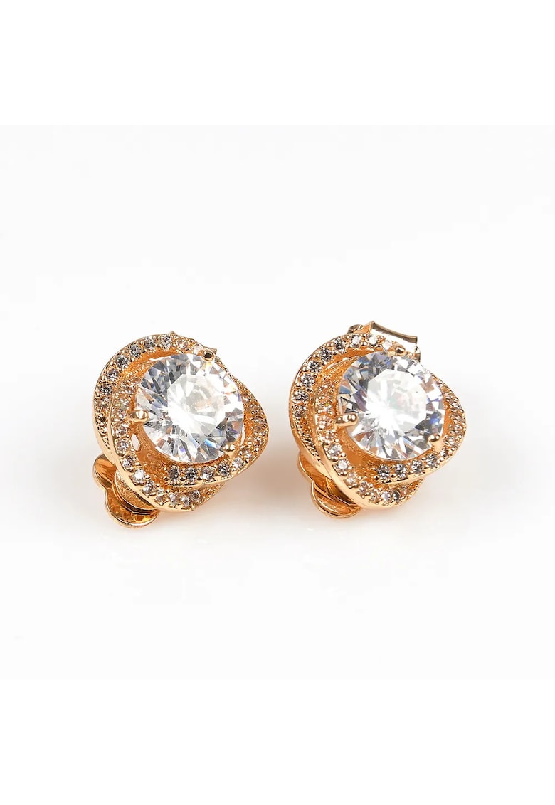 Cercei aurii cu clips si piatra transparenta stralucitoare -  Paris