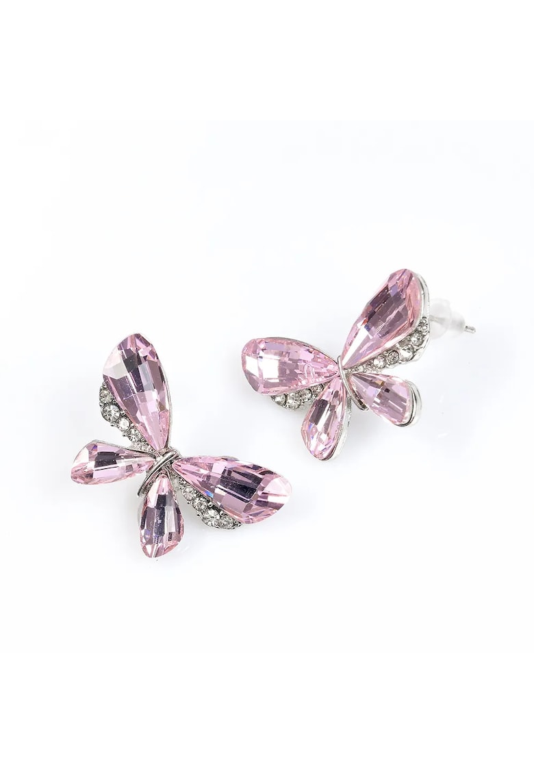 Cercei fluture cu cristale roz si detalii argintii -  Paris Cercei fluture cu cristale roz si detalii argintii -  Paris
