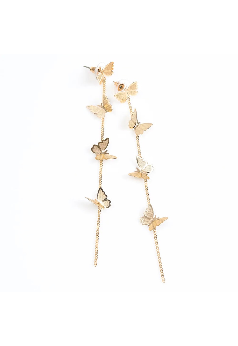 Cercei lungi aurii cu fluturi pe lant delicat -  Paris