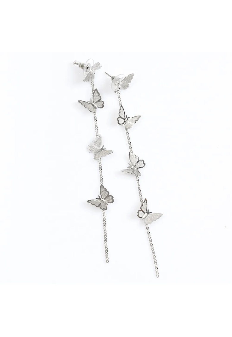 Cercei lungi argintii cu fluturi decorativi pe lant -  Paris