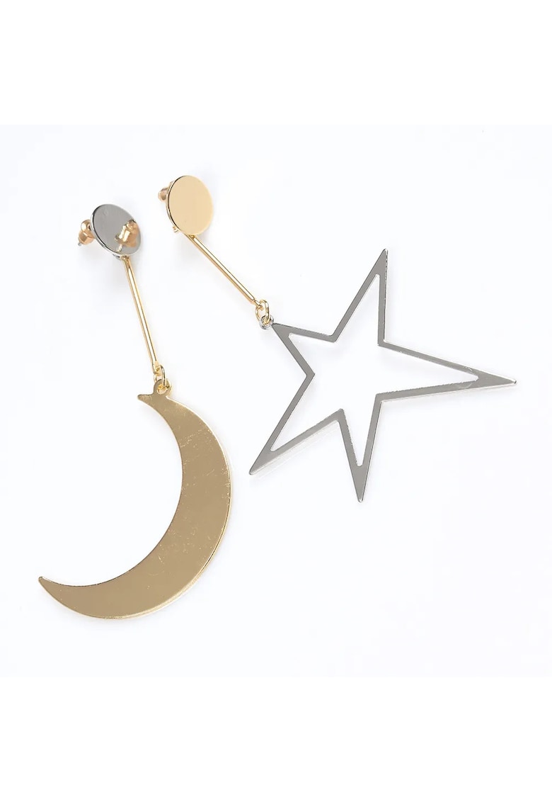 Cercei asimetrici luna si stea in tonuri aurii si argintii -  Paris
