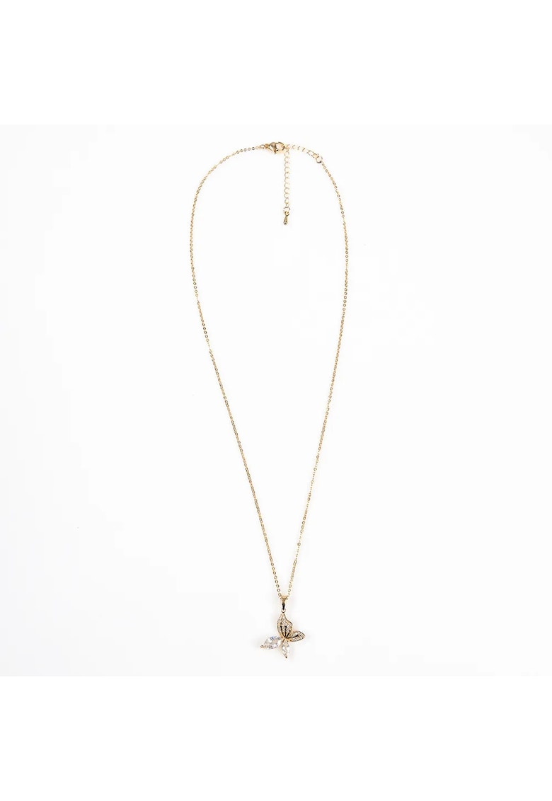 Colier auriu fin cu pandantiv fluture decorat cu cristale -  Paris
