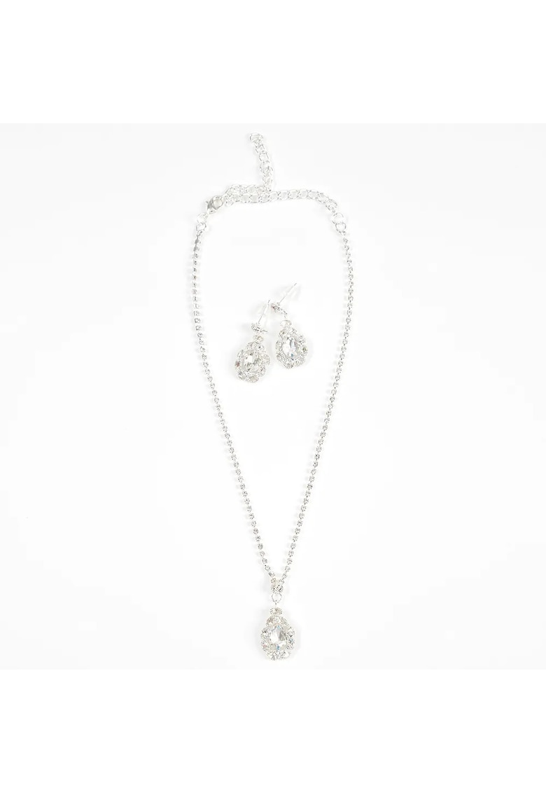 Set cu cercei si lantisor argintiu decorat cu pietre stralucitoare -  Paris