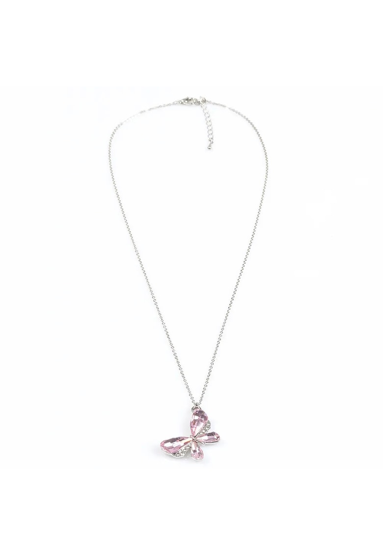 Colier argintiu cu pandantiv fluture roz -  Paris
