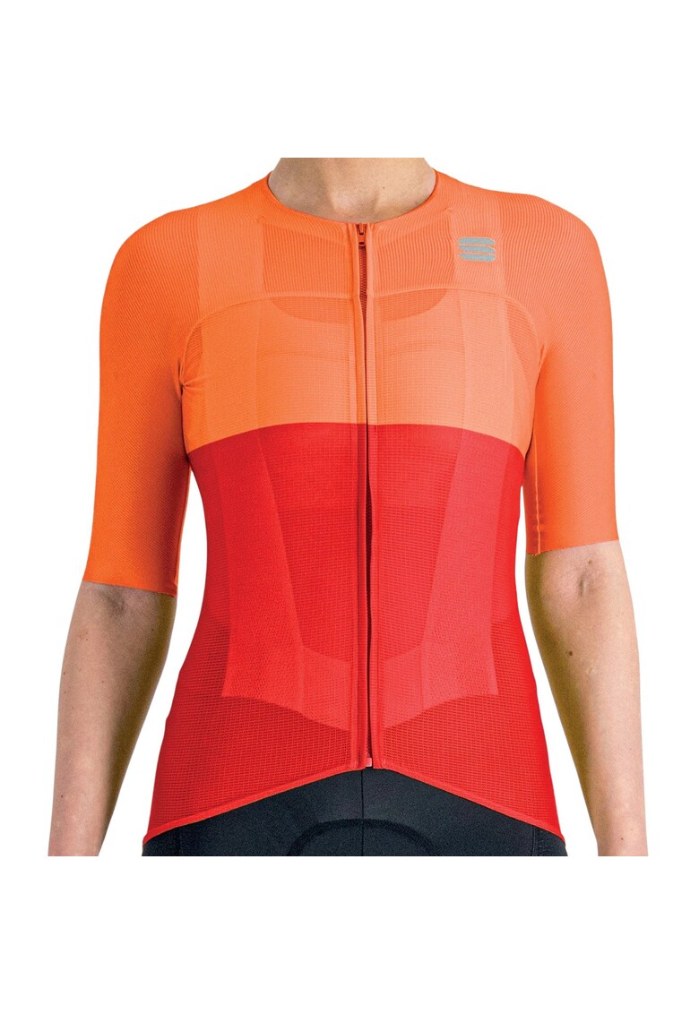 Tricou ciclism dama Pro Rosu/Portocaliu