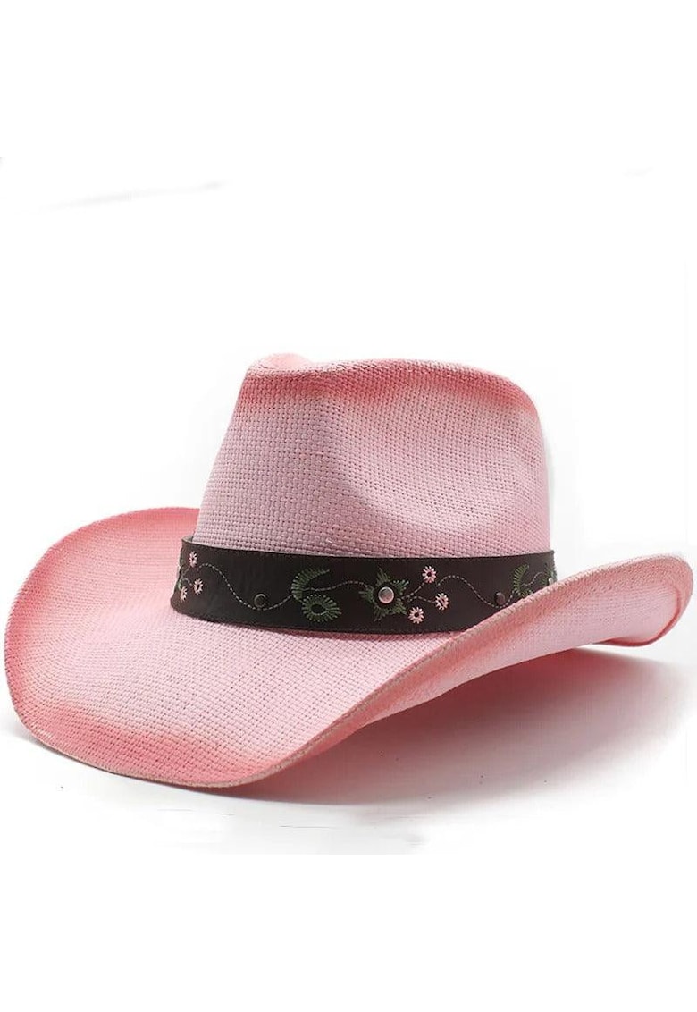 Palarie roz - stil cowboy - de vara - handmade - cu accesoriu detasabil - Skylar