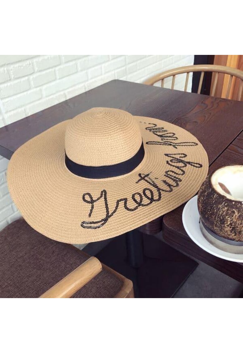 Palarie dama cu bor mare - bej - Greetings From - Kaspara - Palarie dama cu bor mare - bej - Greetings From - Kaspara -