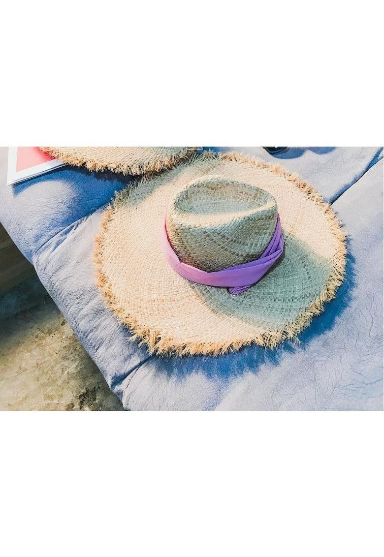 Palarie dama - din paie - bej - cu esarfa roz - Bernice -