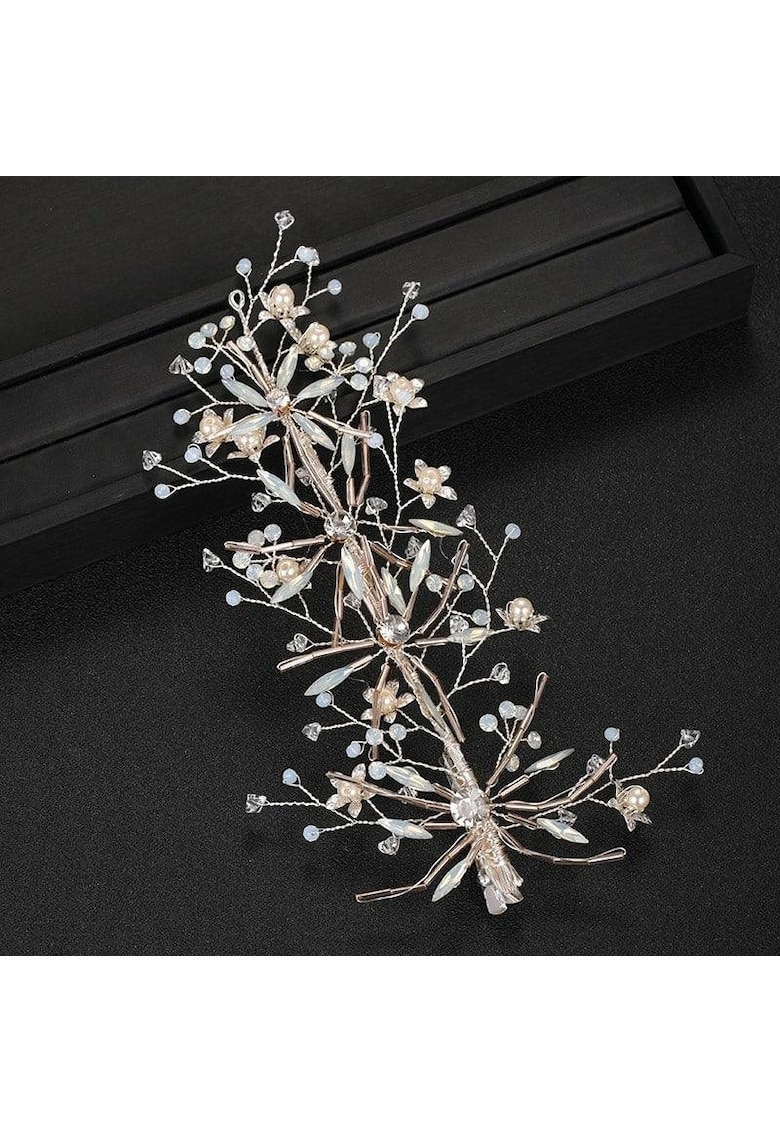 Accesoriu par - argintiu - cu flori - pietre si margelute aurii - Heinz C7 -