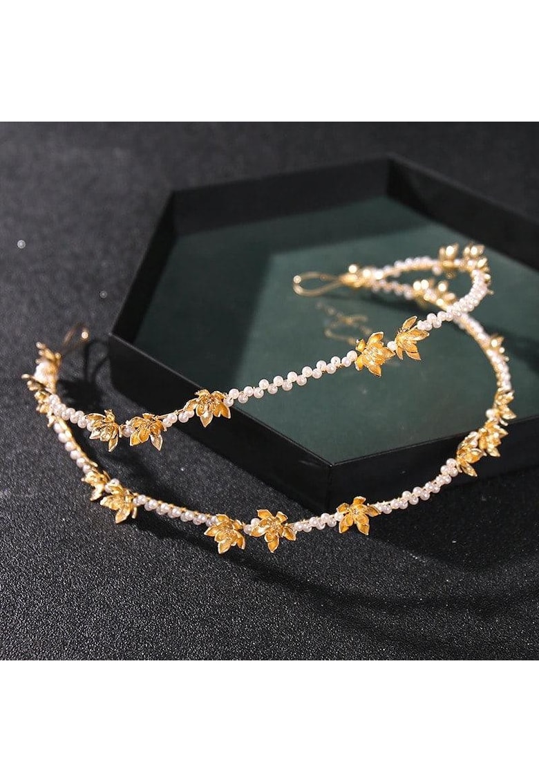 Coronita aurie - modelatoare - cu perle si flori - Fabiola C10 -