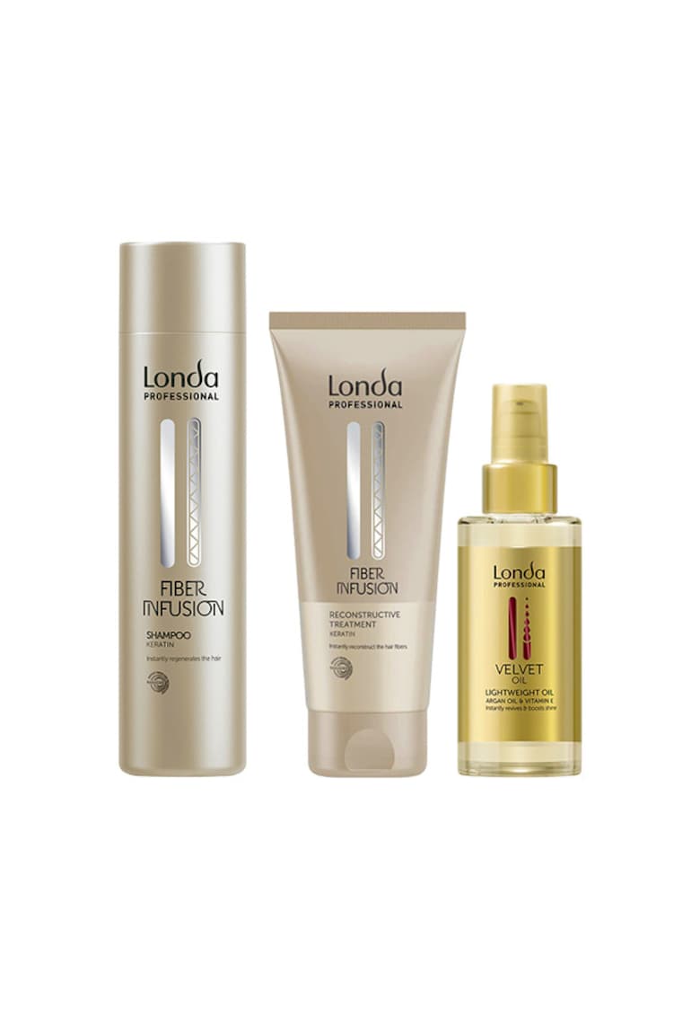 Pachet Sampon  Fiber Infusion 250 ml + Tratament Reconstructiv 200 ml + Ulei Velvet cu ulei de argan 100 ml - pentru par normal - hidratare intensa